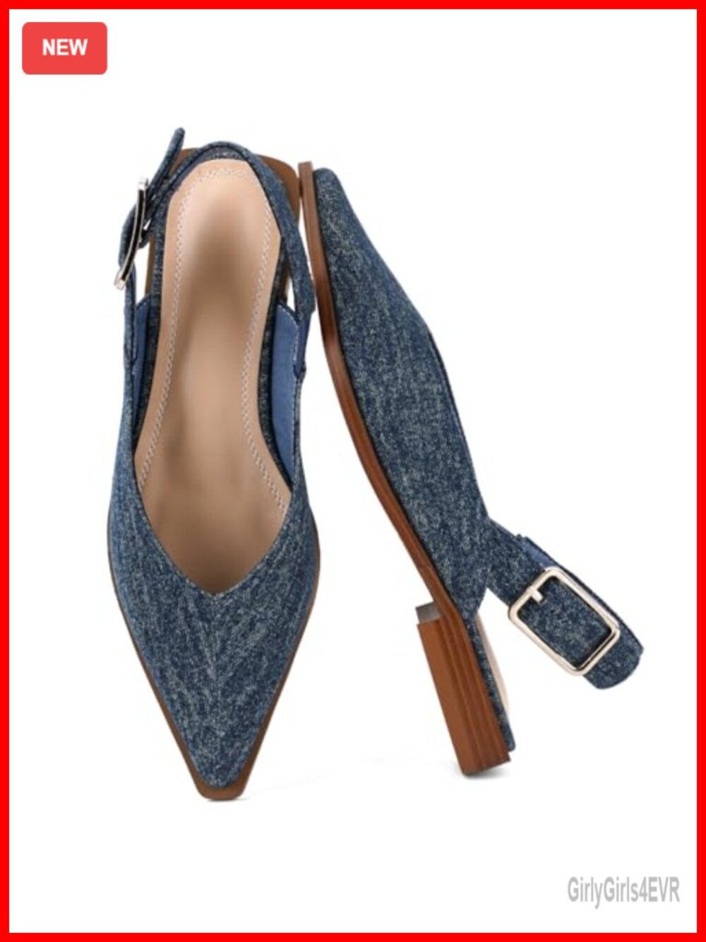 Women's Denim Flat Mules Pointed Toe Slip-On Comfortable Office Wear